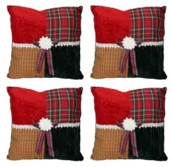 Square Textured Tartan Plaid Velvet Christmas Throw Pillows, 4ct. -Northlight Sale Store D491575S 1 1
