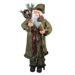 Northlight 4ft. Olive Green & Burgundy Red Standing Santa Claus With Gift Bag Christmas Figure
