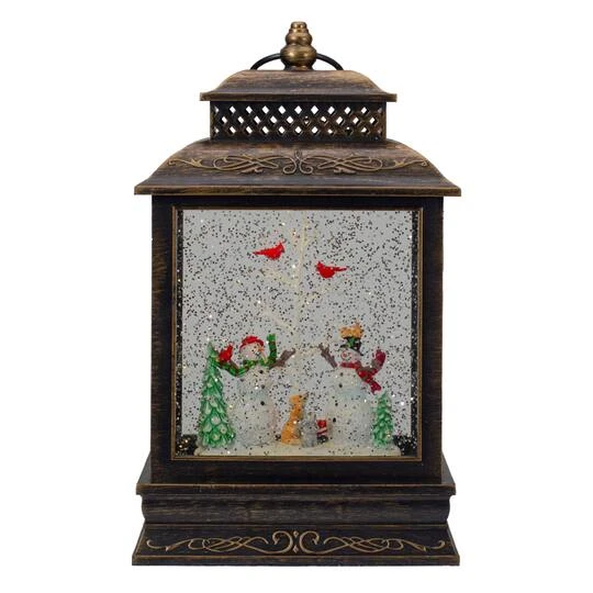 Northlight 12" Musical Lighted Black Christmas Snow Globe Lantern With Snowmen 2 Northlight 12" Musical Lighted Black Christmas Snow Globe Lantern With Snowmen - Image 2