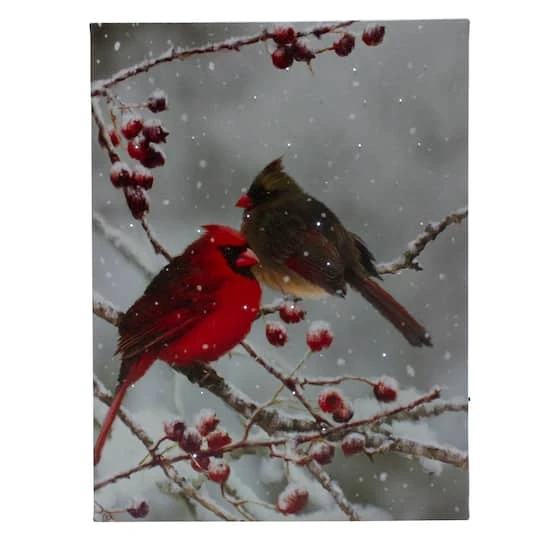 Northlight Lighted Red Cardinals & Berries Christmas Canvas Wall Art 1 Northlight Lighted Red Cardinals & Berries Christmas Canvas Wall Art