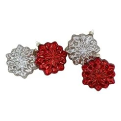 Northlight 4ct. Red & Silver Glass Snowflake Hanging Christmas Decorations -Northlight Sale Store D491620S 1 1