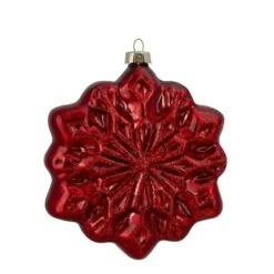 Northlight 4ct. Red & Silver Glass Snowflake Hanging Christmas Decorations -Northlight Sale Store D491620S 4