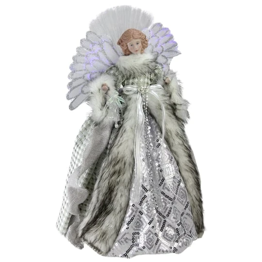 Northlight 16" Lighted Fiber Optic Angel In Silver Gingham Coat Tree Topper 1 Northlight 16" Lighted Fiber Optic Angel In Silver Gingham Coat Tree Topper