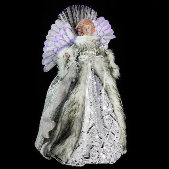 Northlight 16" Lighted Fiber Optic Angel In Silver Gingham Coat Tree Topper 3 Northlight 16" Lighted Fiber Optic Angel In Silver Gingham Coat Tree Topper - Image 3