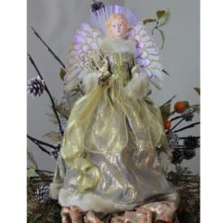 Northlight 16" Gold & Brown Lighted Angel In Gown With Harp Tree Topper -Northlight Sale Store D491630S 3