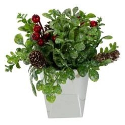 Northlight 8" Green & Silver Potted Artificial Boxwood With Berries Christmas Arrangement 8 Northlight 8" Green & Silver Potted Artificial Boxwood With Berries Christmas Arrangement -Northlight Sale Store D491643S 3