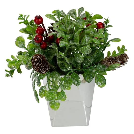 Northlight 8" Green & Silver Potted Artificial Boxwood With Berries Christmas Arrangement 4 Northlight 8" Green & Silver Potted Artificial Boxwood With Berries Christmas Arrangement - Image 4