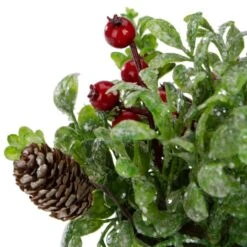 Northlight 8" Green & Silver Potted Artificial Boxwood With Berries Christmas Arrangement 9 Northlight 8" Green & Silver Potted Artificial Boxwood With Berries Christmas Arrangement -Northlight Sale Store D491643S 4