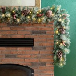Glitzhome® 24" Pre-Lit Glittered Pinecone Christmas Wreath & Matched 9ft. Garlands Set -Northlight Sale Store D493614S 5