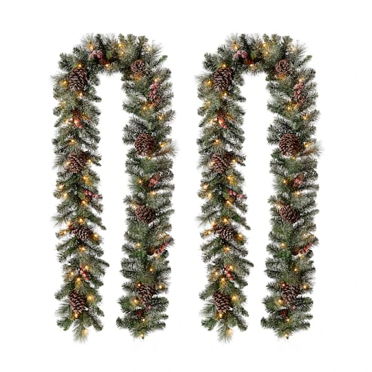 Glitzhome® 9ft. Pre-Lit Glittery Pinecone Christmas Garland With Timer, 2ct. 2 Glitzhome® 9ft. Pre-Lit Glittery Pinecone Christmas Garland With Timer, 2ct. - Image 2