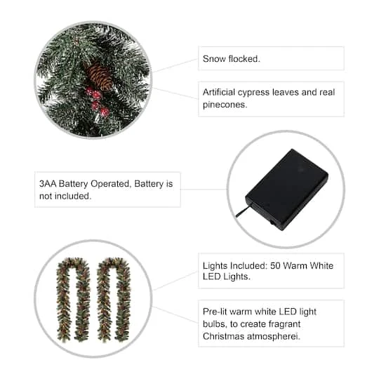 Glitzhome® 9ft. Pre-Lit Glittery Pinecone Christmas Garland With Timer, 2ct. 8 Glitzhome® 9ft. Pre-Lit Glittery Pinecone Christmas Garland With Timer, 2ct. - Image 8