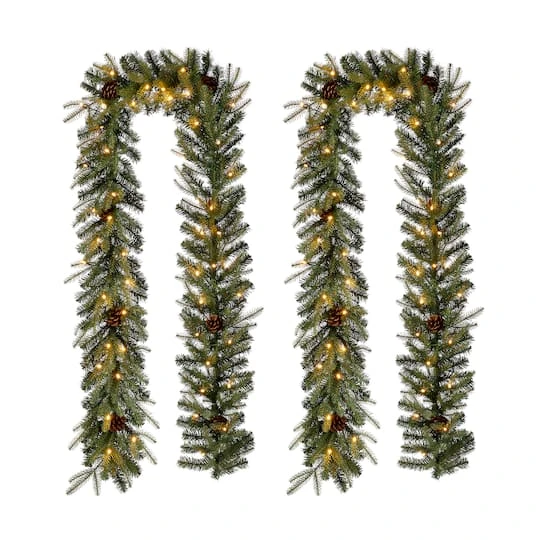 Glitzhome® 9ft. Pre-Lit Pinecone Christmas Garland With Timer, 2ct. 1 Glitzhome® 9ft. Pre-Lit Pinecone Christmas Garland With Timer, 2ct.