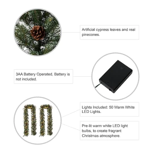 Glitzhome® 9ft. Pre-Lit Pinecone Christmas Garland With Timer, 2ct. 9 Glitzhome® 9ft. Pre-Lit Pinecone Christmas Garland With Timer, 2ct. - Image 9