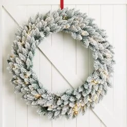 Glitzhome® 36" Pre-Lit Snow Flocked Christmas Wreath, Warm White Lights -Northlight Sale Store D493628S 2