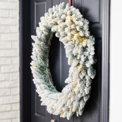Glitzhome® 36" Pre-Lit Snow Flocked Christmas Wreath, Warm White Lights -Northlight Sale Store D493628S 3