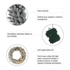 Glitzhome® 36" Pre-Lit Snow Flocked Christmas Wreath, Warm White Lights -Northlight Sale Store D493628S 8