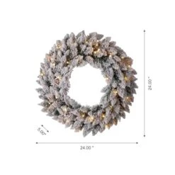 Glitzhome® Pre-Lit Flocked Christmas Wreath & Garland Set With Timer, 3 Functions -Northlight Sale Store D493635S 6