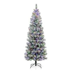 7.5ft Pre-Lit Flocked Pine Artificial Christmas Tree, Color Changing LED Lights