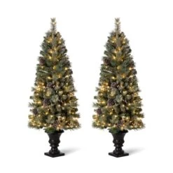 5ft. Pre-Lit Flocked Pine Artificial Christmas Tree, Warm White Lights, 2ct.