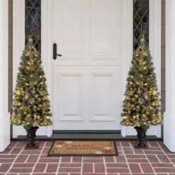 5ft. Pre-Lit Flocked Pine Artificial Christmas Tree, Warm White Lights, 2ct. -Northlight Sale Store D494336S 2