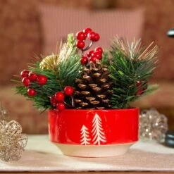Christmas Mix In 6" Ceramic Reverse Tree Pot -Northlight Sale Store D511154S 3