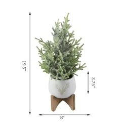 16" Unlit Frosted Artificial Christmas Tree In Staghead Ceramic Pot On Wood Stand -Northlight Sale Store D511160S 2