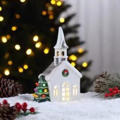 8" LED Nostalgic Ceramic Village Church -Northlight Sale Store D511915S 2