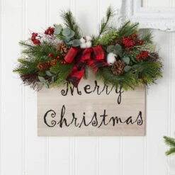 20" Holiday Merry Christmas Door Wall Hanger With Pinecones & Berries -Northlight Sale Store D517941S 3