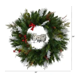 24" Holiday Winter Owl Family Pinecone Berry Christmas Wreath -Northlight Sale Store D517953S 2
