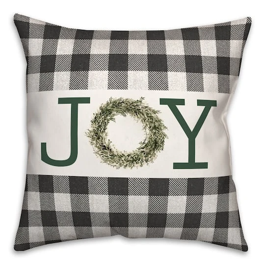 Joy Wreath Green 18x18 Throw Pillow 1 Joy Wreath Green 18x18 Throw Pillow