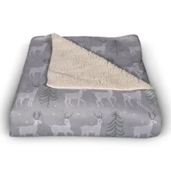 Deer And Tree Pattern 50x60 Sherpa Fleece Blanket 6 Deer And Tree Pattern 50x60 Sherpa Fleece Blanket -Northlight Sale Store D517993S 2