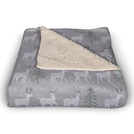 Deer And Tree Pattern 50x60 Sherpa Fleece Blanket 3 Deer And Tree Pattern 50x60 Sherpa Fleece Blanket - Image 3