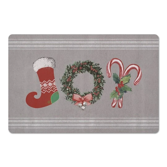 Joy Stocking On Gray 27x18 Floor Mat 1 Joy Stocking On Gray 27x18 Floor Mat