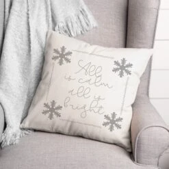 All Is Calm All Is Bright Snowflakes 18x18 Throw Pillow -Northlight Sale Store D518009S 2