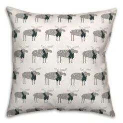 Plaid Scarf Moose Pattern 18x18 Throw Pillow