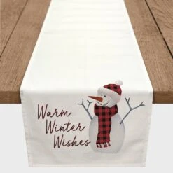 Watercolor Snowman 16x90 Poly Twill Table Runner