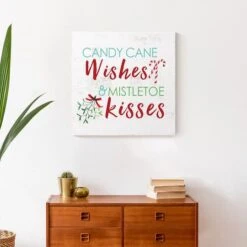 Candy Cane Wishes And Mistletoe Kisses 20x20 Canvas Wall Art -Northlight Sale Store D518039S 4