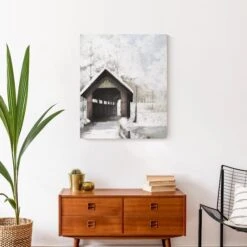 Covered Bridge In Winter 20x24 Canvas Wall Art -Northlight Sale Store D518076S 4
