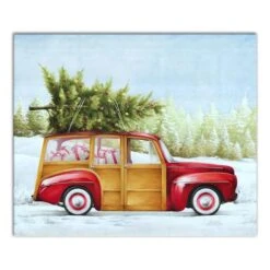 Red Truck Christmas Tree Canvas Wall Art