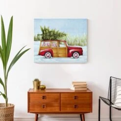 Red Truck Christmas Tree Canvas Wall Art -Northlight Sale Store D518095S 4