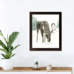 Winter Moose Walnut Framed Print Under Plexiglass -Northlight Sale Store D518106S 3