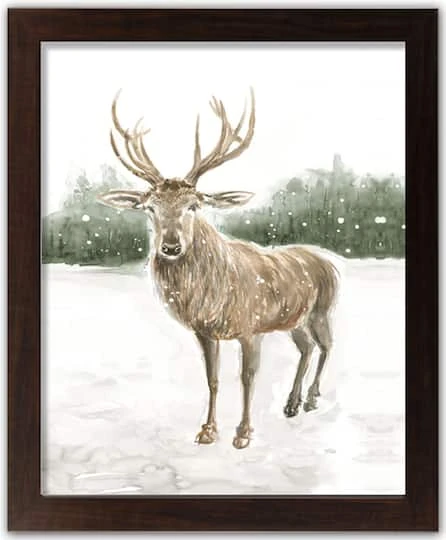 Winter Deer Walnut Framed Print Under Plexiglass 1 Winter Deer Walnut Framed Print Under Plexiglass