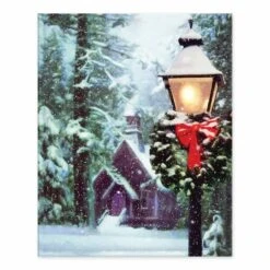 Snowy Christmas Church Tabletop Canvas