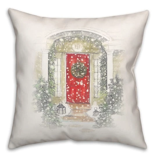 Home For Holidays Door 18x18 Throw Pillow 1 Home For Holidays Door 18x18 Throw Pillow