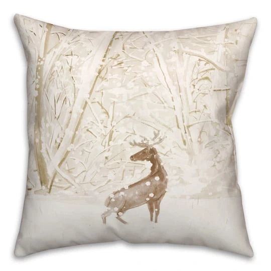 Winter Deer Warm Colors 18x18 Throw Pillow 2 Winter Deer Warm Colors 18x18 Throw Pillow - Image 2