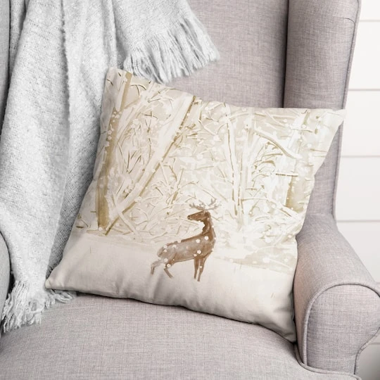 Winter Deer Warm Colors 18x18 Throw Pillow 3 Winter Deer Warm Colors 18x18 Throw Pillow - Image 3