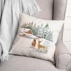 Winter Watercolor Deer 18x18 Throw Pillow -Northlight Sale Store D518130S 2