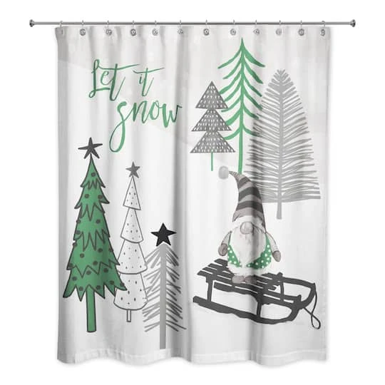 Let It Snow Tree Gnome Shower Curtain 1 Let It Snow Tree Gnome Shower Curtain