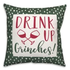 Drink Up Grinches Dots 18x18 Throw Pillow