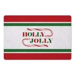 Holly Jolly Candycane Green Red 27x18 Floor Mat
